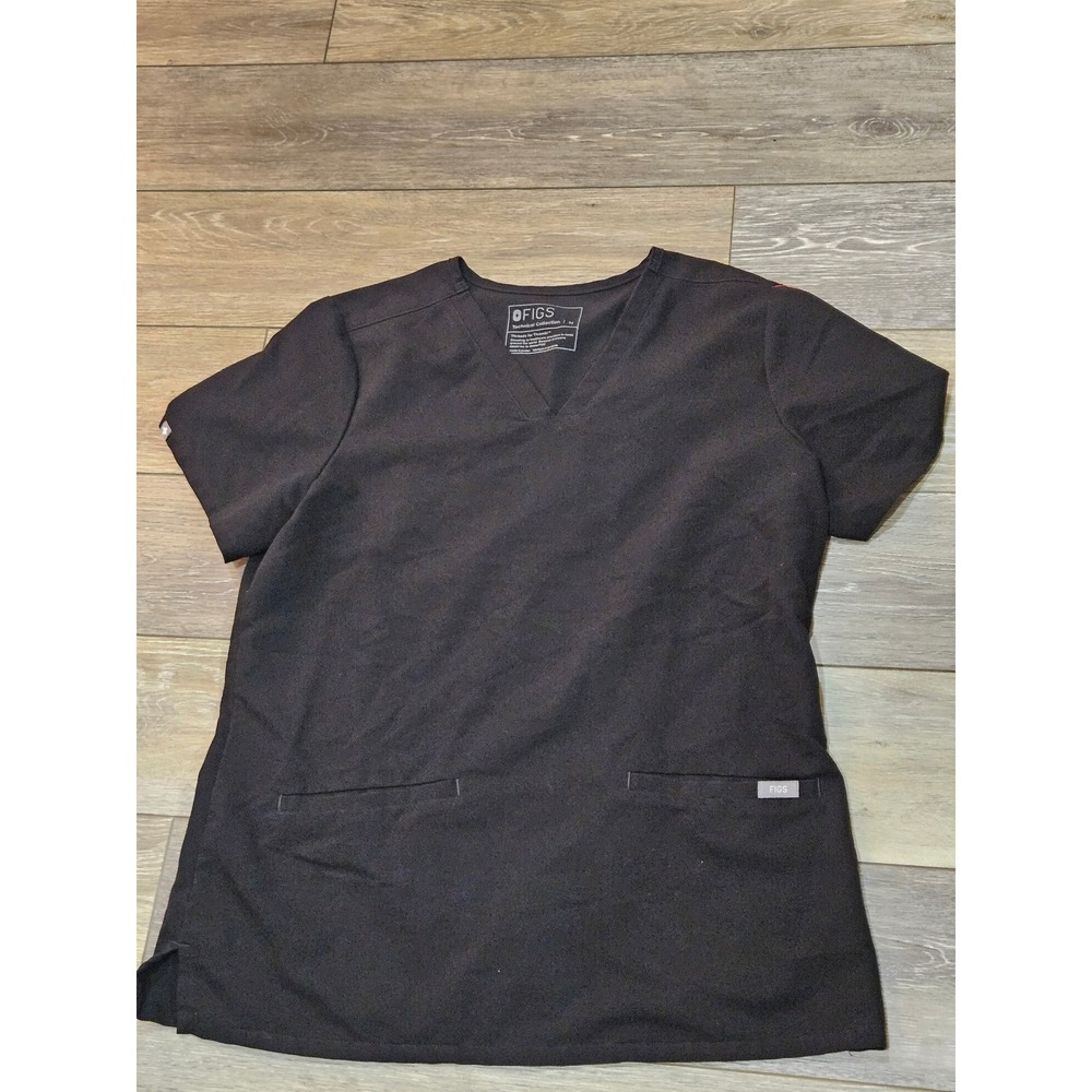FIGS Technical Collection Scrub Top Womens Medium Black V-Neck Casma